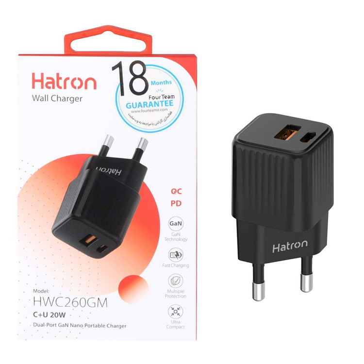 شارژر دیواری فست و PD دو پورت Hatron مدل HWC260GM 20W