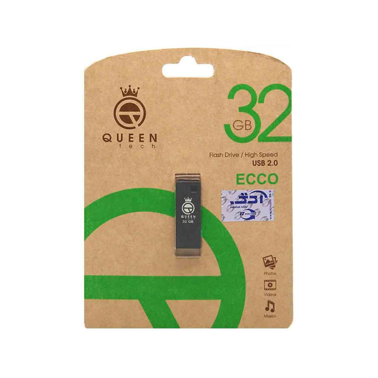 Queen tech ECCO USB۲ ۰ Flash Memory ۳۲GB مشکی (گارانتی مادام العمر شرکت آی تین)