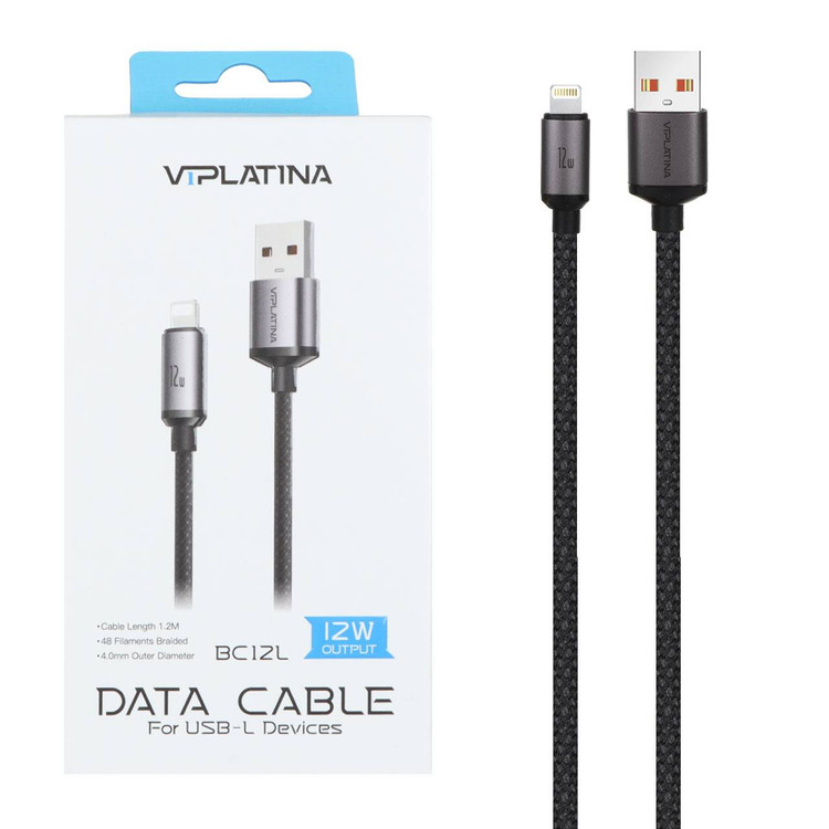 کابل شارژ لایتنینگ فست شارژ وی آی پلاتینا Viplatina مدل BC۱۲L توان ۱۲ وات رنگ مشکی