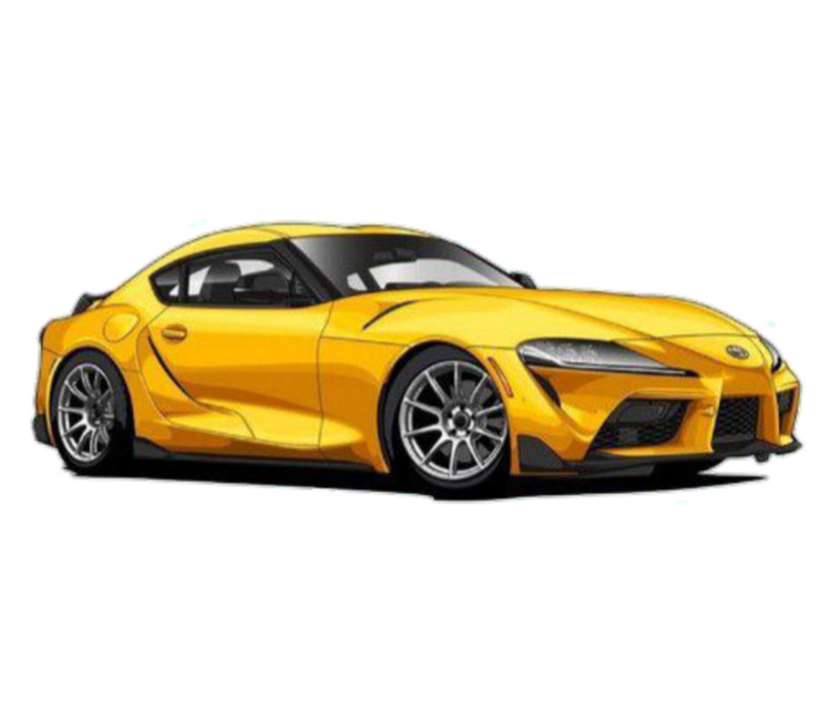 استیکر ضدآب برش خورده طرح خودرو تویوتا سوپرا Toyota Supra MK۵ زرد سایز 3 سانتی متر