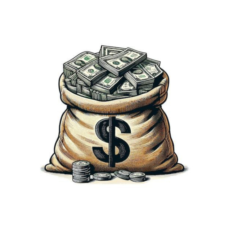 استیکر ضدآب برش خورده طرح کیسه پول Money Bag پر از دلار سایز ۴ سانتی متر