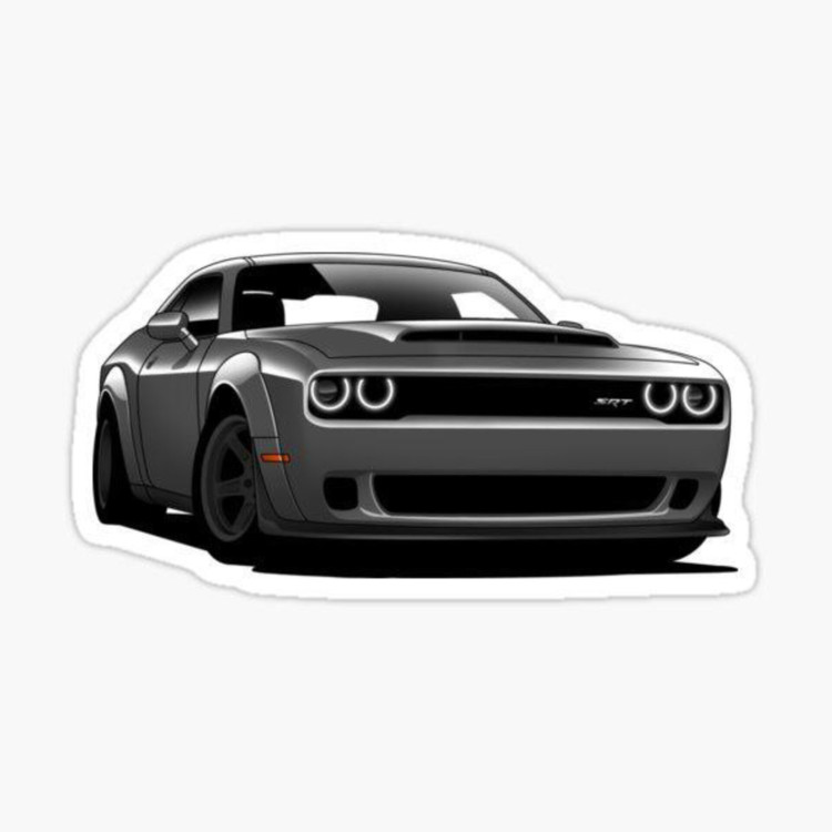 استیکر ضدآب برش خورده طرح خودرو عضلانی دوج چلنجر Dodge Challenger مشکی سایز ۴ سانتی متر