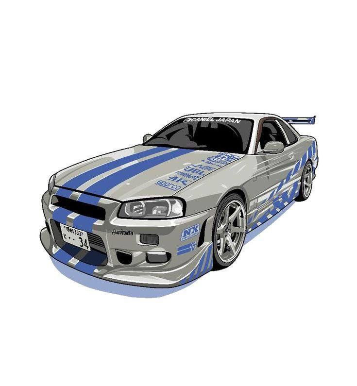 استیکر ضدآب برش خورده طرح خودرو نیسان اسکای لاین Nissan Skyline R۳۴ سایز ۴ سانتی متر