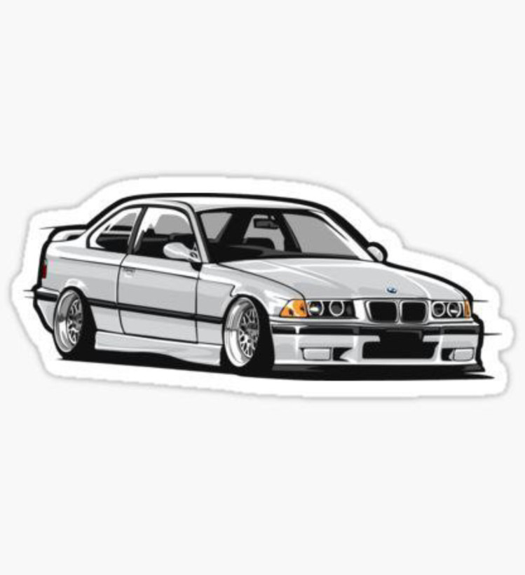 استیکر ضدآب برش خورده طرح خودرو بی ام و BMW E۳۶ نقره ای کلاسیک سایز ۴ سانتی متر