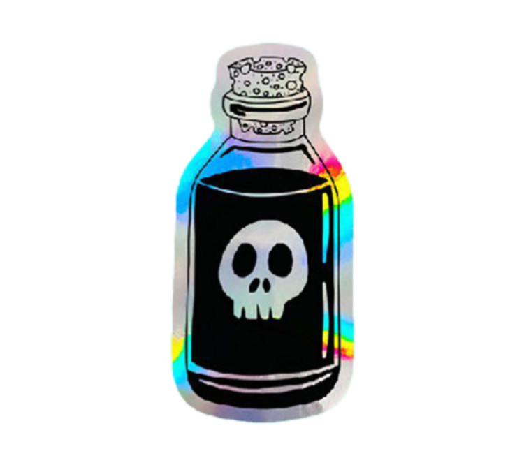 استیکر ضدآب برش خورده طرح بطری سم Poison با لوگوی جمجمه سایز ۴ سانتی متر
