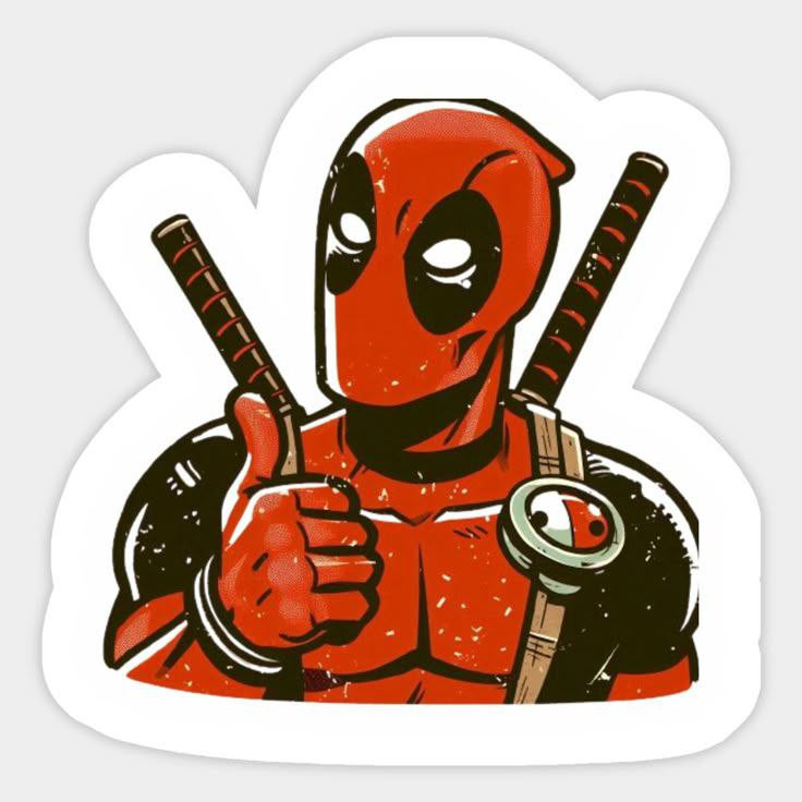 استیکر ضدآب برش خورده طرح ددپول Deadpool با لایک دست سایز ۴ سانتی متر