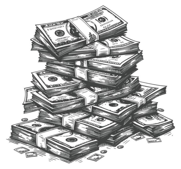 استیکر ضدآب برش خورده طرح کوه دسته های اسکناس دلار Cash Stack سایز ۴ سانتی متر