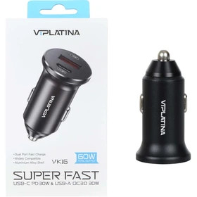 شارژر فندکی فست و PD دو پورت VIPLATINA مدل VK16 60W - مشکی