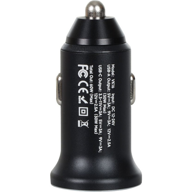 شارژر فندکی فست و PD دو پورت VIPLATINA مدل VK16 60W - مشکی