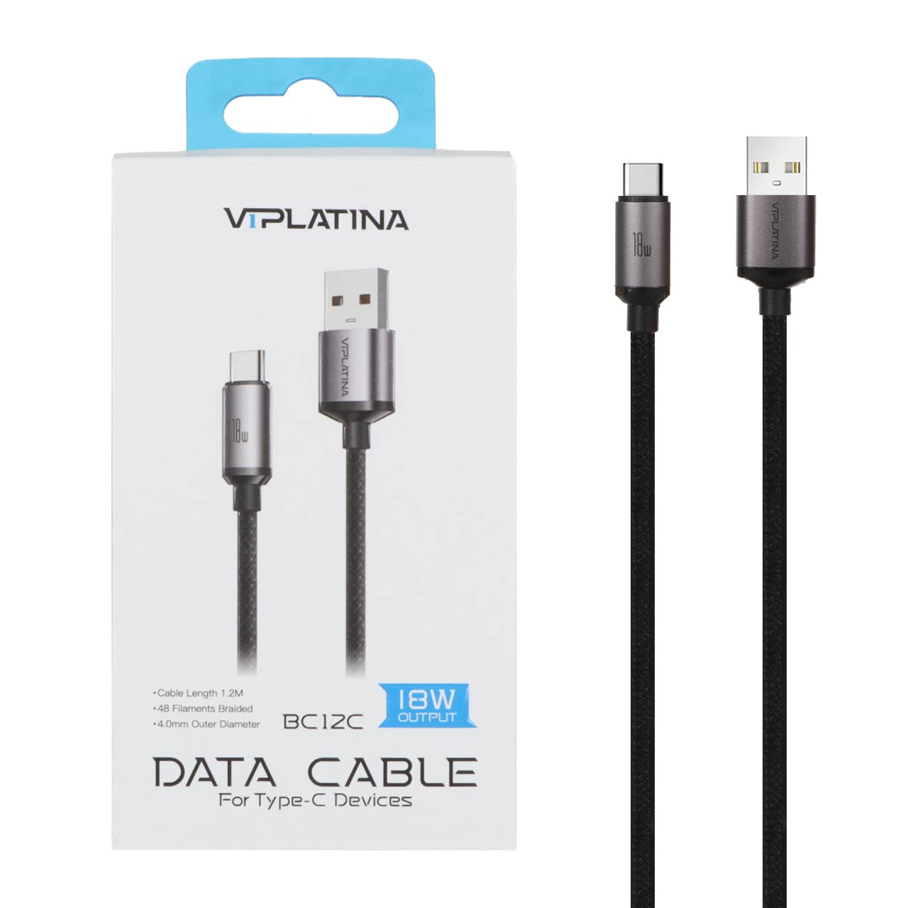 خرید کابل شارژ فست VIPLATINA Type-C مدل BC12C 18W - مشکی (گارانتی 18 ماه تعویض نیکان همراه) | قیمت و مشخصات