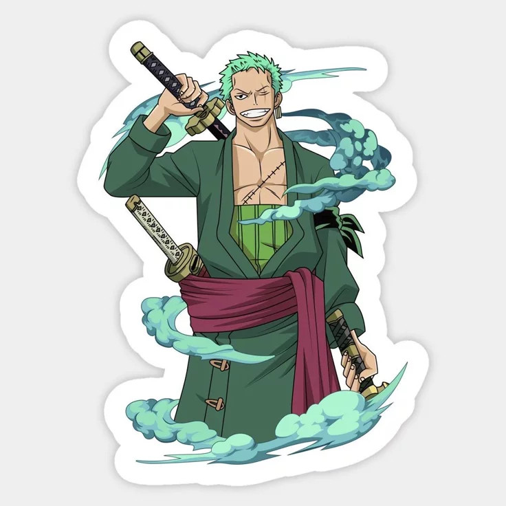 استیکر ضدآب برش خورده طرح رورونوا زورو (One Piece) سایز ۵ سانتیمتر