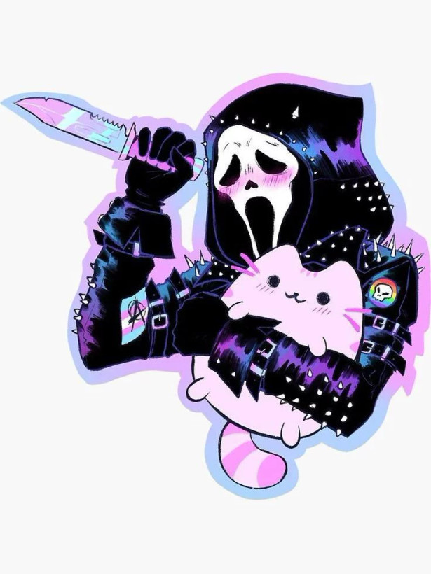 استیکر ضدآب برش خورده طرح گربه روح (Ghostface) سایز 4 سانتیمتر