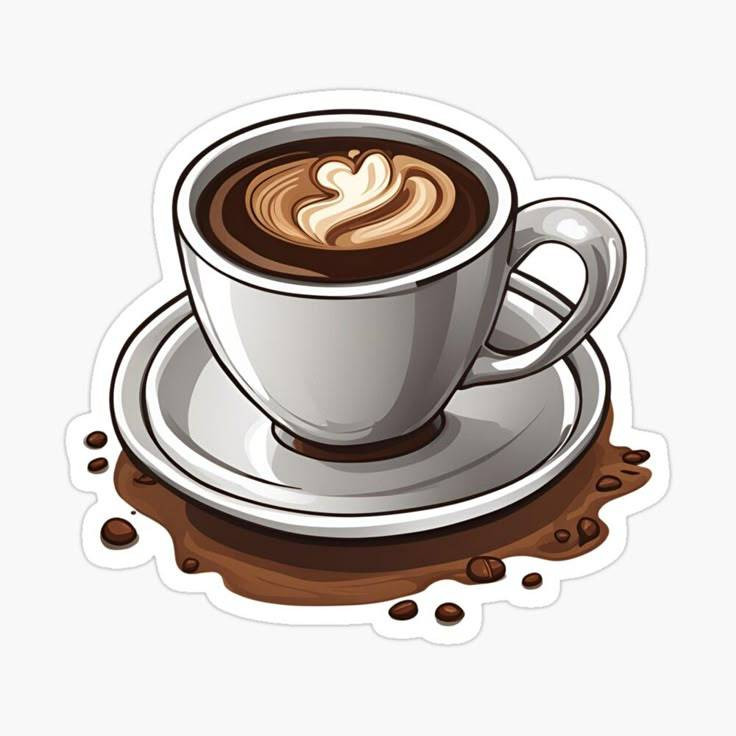 استیکر ضدآب برش خورده طرح فنجان قهوه لاته سایز 4 سانتیمتر