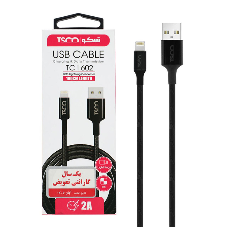 کابل شارژ و دیتا فست آیفون TSCO مدل Tci 602 - مشکی(گارانتی 12 ماهه TSCO)