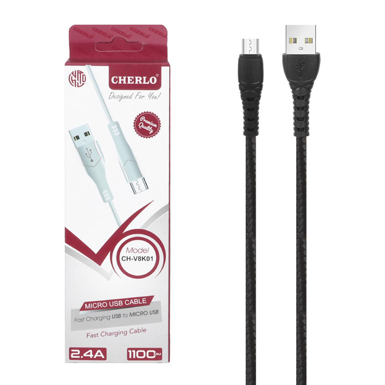 کابل شارژ کنفی 1.1 متری فست اندروید CHERLO مدل V8-K01 - مشکی