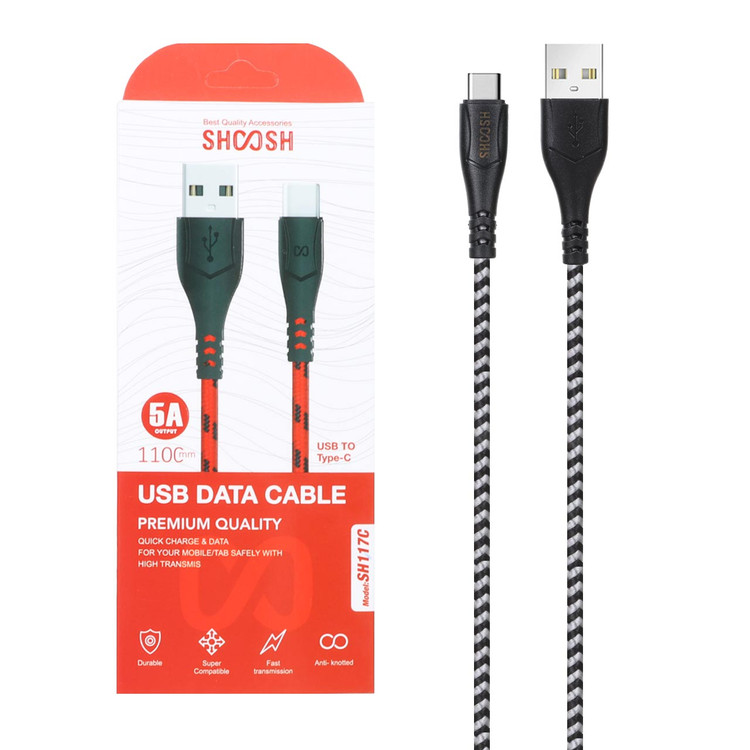کابل شارژ کنفی 1.1 متری فست Shoosh Type-C مدل SH117C - مشکی سفید - SMO