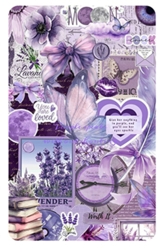 کارت استیکر برش خورده طرح کلاژ بنفش فانتزی (Moon & Lavender)