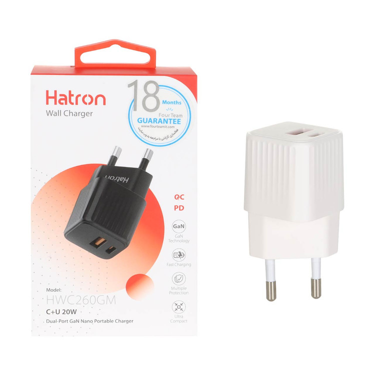 شارژر دیواری فست و PD دو پورت Hatron مدل HWC260GM 20W