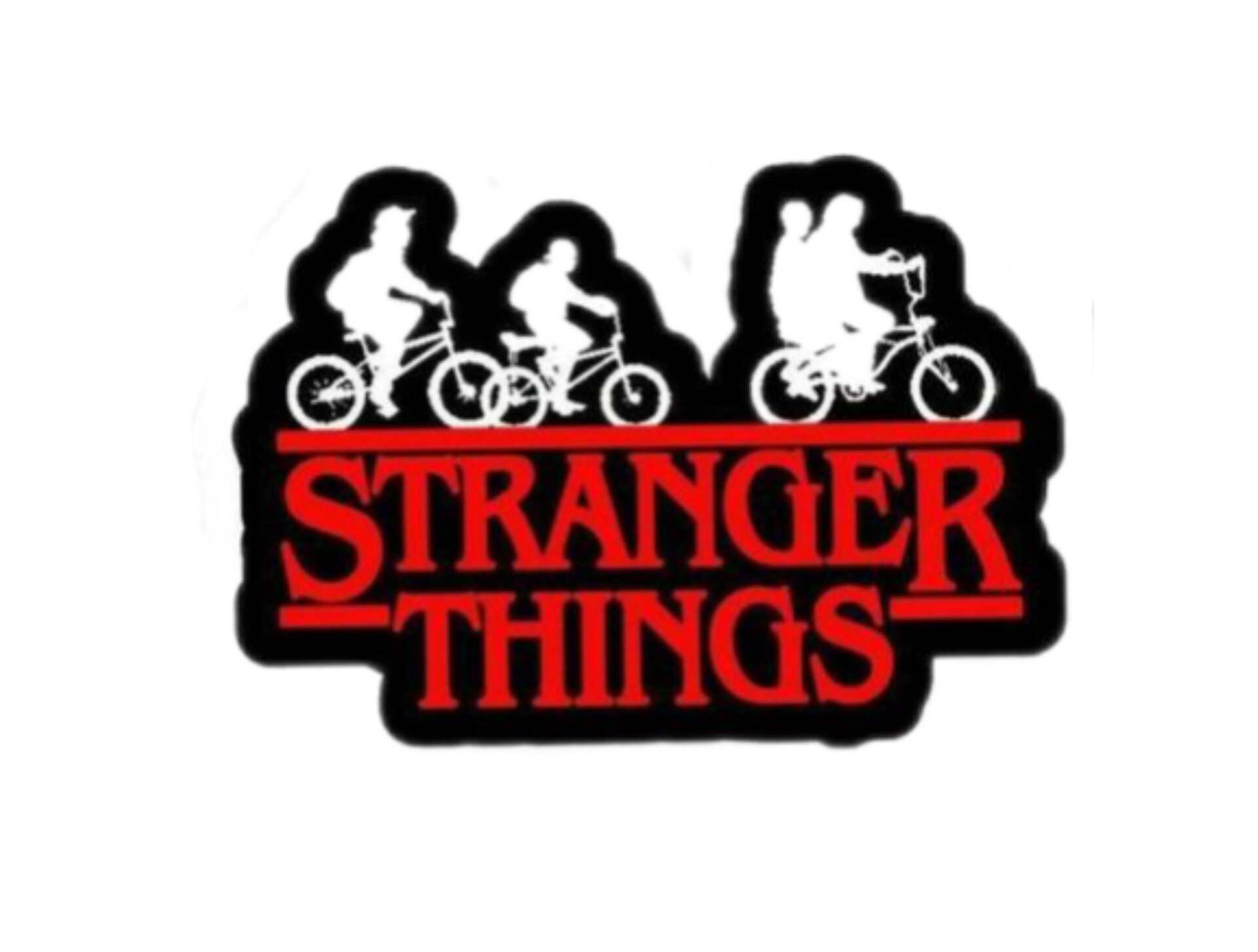 استیکر ضدآب برش خورده طرح لوگو Stranger Things با دوچرخه‌سوارها سایز ۶ سانتی‌متر